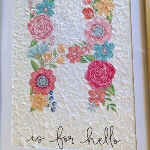 NWT Floral 'H is for Hello' Framed Floral Home Wall Decor Pink Michael's Ashland